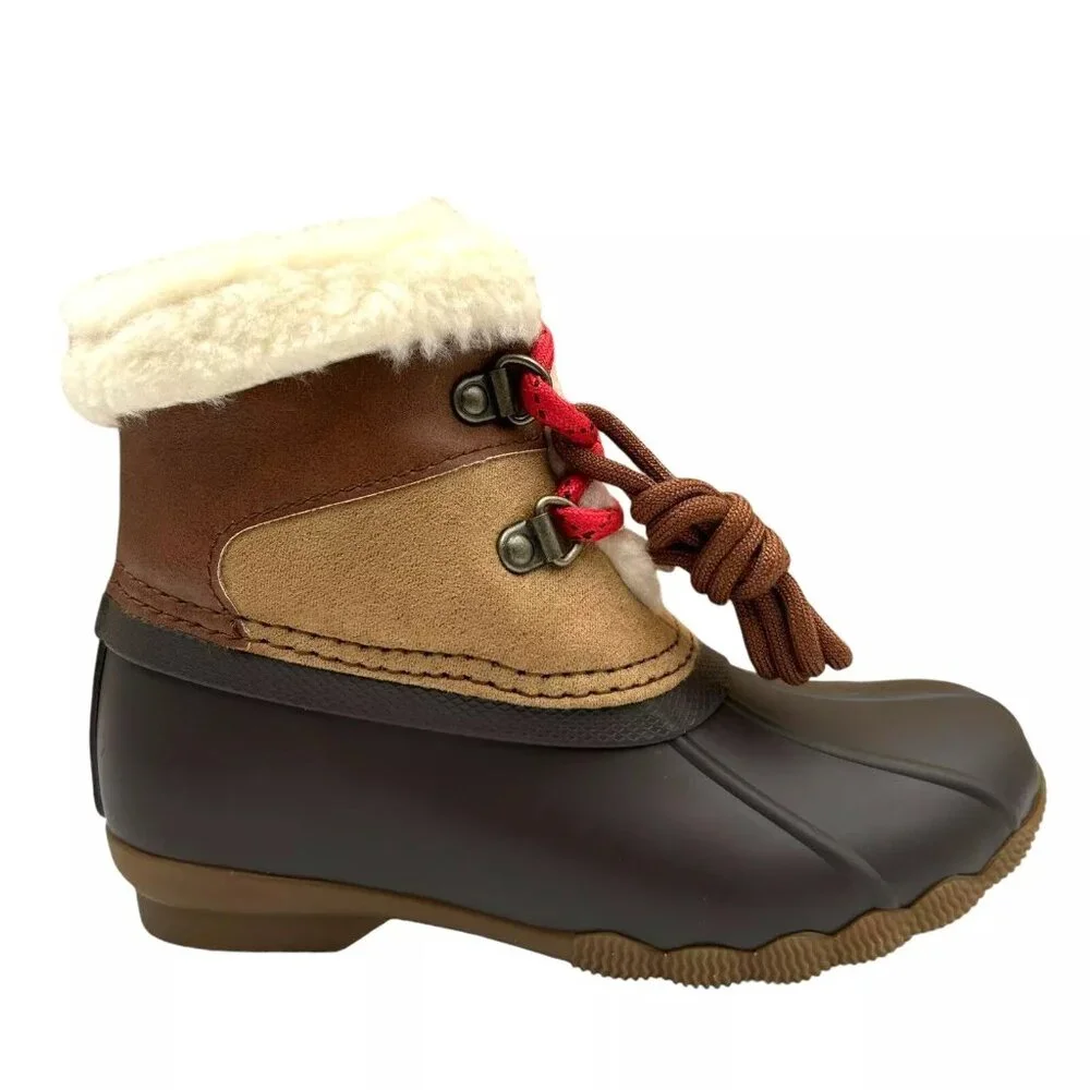Sperry Alpine Saltwater Toddler Girls Duck Boots Size 10 Brown/Tan Faux Fur Trim